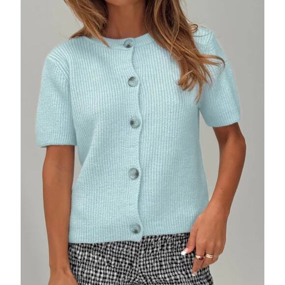 NWT Princess Polly WAIT A LIFETIME SHORT SLEEVE CARDIGAN BLUE size XS/S - Picture 1 of 4